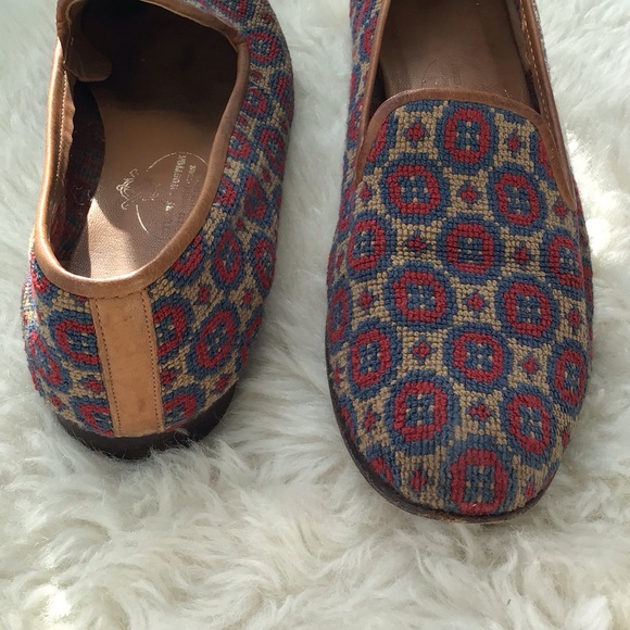 Stubbs and Wootton Palm Beach Needlepoint and Leather Trim Flats Driving Shoes - Picture 6 of 12